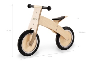 Bicicleta fara pedale PINOLINO 239471 Lino, lacuita transparent, din lemn, anvelope pane, convertibila din chopper in bicicleta fara pedale, pentru copii de la 2 la 5 ani - Img 2