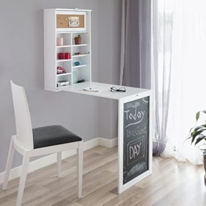 Birou pliabil InnovaGoods, alb, 80x50x18 cm, cu tabla si panou de afisare - Img 3