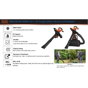 BLACKDECKER BEBLV300 3000W Suflanta Aspirator si Tocator Frunze 3-in-1 cu Rucsac 72L - Img 8