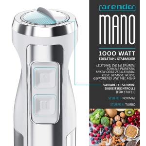 Blender Arendo 1000W, inox, cu 4 lame, cu functie turbo, alb - Img 4