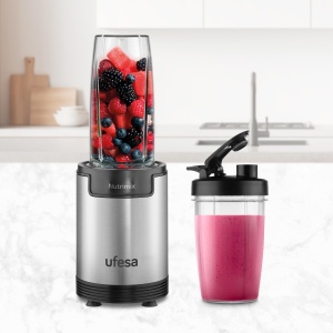 Blender cu un singur suport Ufesa Nutrimix, extractor multifunctional de nutrienti si vitamine, putere de 900 W, lame din otel inoxidabil, shake-uri si smoothie-uri, zdrobeste gheata, accesorii 6 in 1 - Img 2