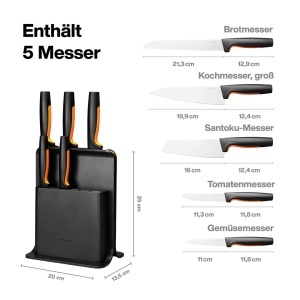 Bloc de cutite Fiskars Functional Form cu 5 cutite din otel japonez, negru - Img 3