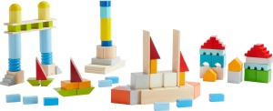 Blocuri de Constructie HABA 85 Piese Colorate cu Sac de Bumbac - Jucarie Educativa - Img 6