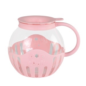 Bol pentru popcorn JOCCA din sticla, 2.2 l, cu grilaj din silicon, roz