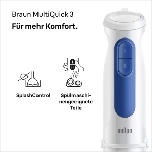 Braun Blender de mana MultiQuick 3 MQ 30202 M - Blender electric de mana cu tehnologie PowerBell VPlus, 2 viteze, sistem EasyClick Plus, set de accesorii din 3 piese, 900 wati, alb - Img 2