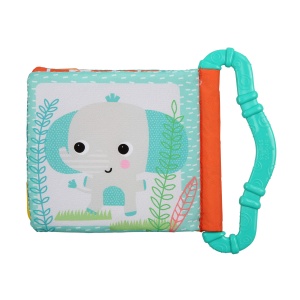 Bright Starts, Teethe & Read, jucarie de prindere pentru zornait, carte din tesatura si carte cu imagini cu animale din tesatura, carte trosnita, dentitie pentru a calma gingiile, jucarii pentru bebelusi si copii mici de la 3 luni - Img 2