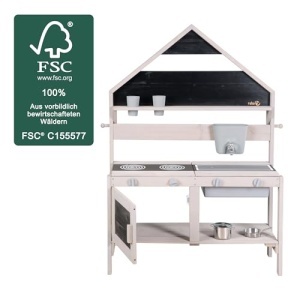 Bucatarie de joaca pentru copii Roba, din lemn FSC, gri, cu accesorii si design de casa - Img 4