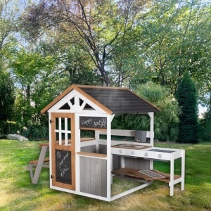Bucatarie de Joaca Roba pentru Exterior Model Alb-Maro cu Plite BBQ si Accesorii din Lemn Rezistent la Intemperii - Img 4