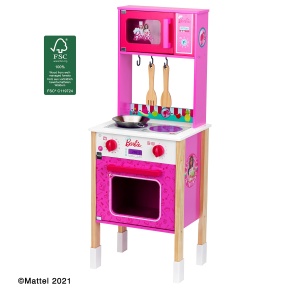 Bucatarie de Jucarie Theo Klein 7319 Barbie Epic Chef, 36 cm, din Lemn, Roz - Img 6
