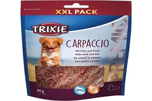 Bucati de carne pentru caini TRIXIE Premio Carpaccio, 80 g, cu carne de rata si peste