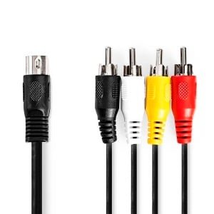 Cablu audio DIN 5 pini cu 4 RCA, 1m, negru, pentru echipamente audio