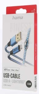 Cablu de incarcare Hama Reflective USB A la Lightning, 1.5m, Albastru - Img 2