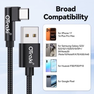 Cablu USB-C OTraki 0.2M 90 Grade, 3A, Nylon, pentru iPhone 17e16, Samsung Galaxy S26 - Img 7