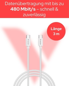 Cablu USB-C Verbatim Essentials 3m 100W PD 3.0 Alb - Img 3