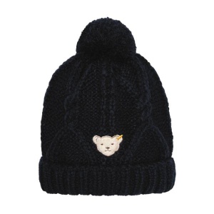 Caciula tricotata cu pompon Steiff, Navy, 55 EU, din bumbac, cu fleece
