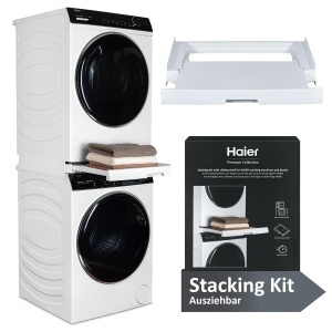 Cadru de legatura Haier pentru uscator si masina de spalat, alb, cu suport extensibil, 12 kg