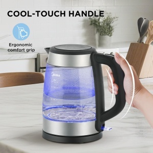 Cafetiera Midea Wasserkocher 1,7 Litri, 2200 Watt, Borosilikat, LED Albastru - Img 6