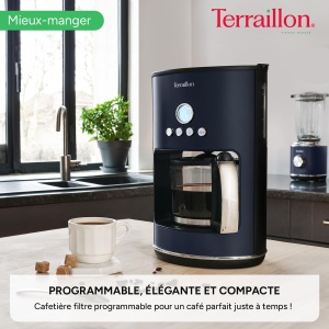 Cafetiera programabila Terraillon New Moon, 1.25L, 1080W, functie anti-picurare, albastru - Img 2