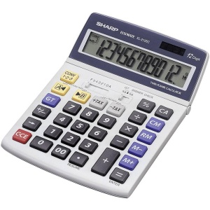 Calculator de birou Sharp EL-2125C, 12 cifre, alb, cu alimentare solara si baterie