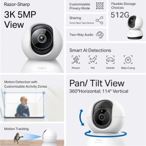 Camera de supraveghere Tapo TC74, 3K 5MP, Wi-Fi, PanTilt, Nocturna - Img 3