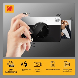 Camera foto instantanee Kodak Printomatic, 5MP, negru, cu husa si 20 de foi Zink - Img 2