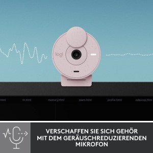 Camera web Logitech Brio 300 Full HD cu ecran de confidentialitate, microfon cu anulare a zgomotului, USB-C, certificata pentru Zoom, Microsoft Teams, Google Meet, Streaming, Corectie automata a luminii - Roz - Img 4