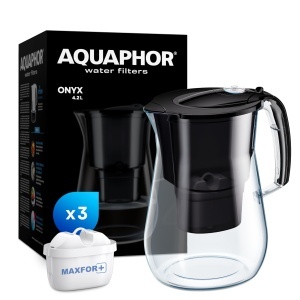 Cana filtranta AQUAPHOR Onyx 4,2 l, neagra, cu 3 filtre Maxfor