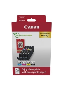 Canon CLI-526 Set Cartuse Originale Hartie Foto Glossy 10x15cm - Img 1