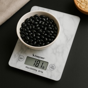 Cantar de bucatarie digital Beper P102BIL004, 1g-5kg, sticla securizata, alb marmorat - Img 6
