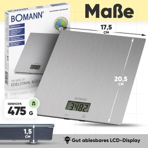 Cantar de bucatarie digital Bomann KW 6086 CB, 5kg, extra plat, inox - Img 7