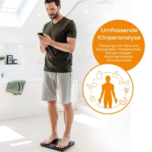 Cantar de diagnostic Beurer BF 915, analiza corporala precisa pentru pana la 8 persoane, masurarea grasimii corporale, cu afisaj XXL iluminat, capacitate de incarcare de pana la 200 kg, inclusiv conexiune la aplicatie - Img 2