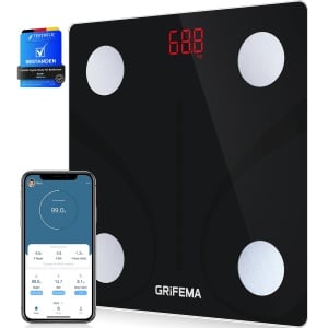 Cantar digital GRIFEMA cu Bluetooth, masuratori BMI si grasime corporala, negru