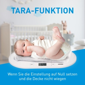 Cantar digital pentru bebelusi Grundig - Cantar max. 20 kg - Cantar de baie cu afisaj LED - Cantar pentru bebelusi cu functie de tara si afisaj - Incl. baterii - Alb - Img 3