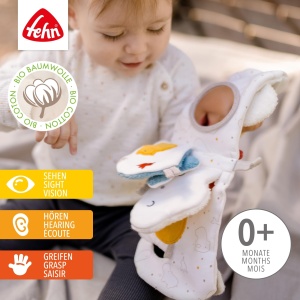 Carte senzoriala pentru bebelusi Fehn fehnNATUR, din bumbac organic, 16 x 12 cm, cu oglinda si zornaitoare - Img 2