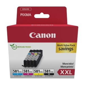 Cartuse de cerneala Canon - CLI-581 C M Y BK Cartuse de cerneala XXL originale de capacitate extinsa Pachet de 4 (1 x XXL negru, 1 x cyan, 1 x magenta, 1 x galben)