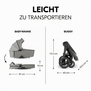 Carucior 2in1 hauck Comfort N Care AIR SET cu roti de aer, gri inchis - Img 6