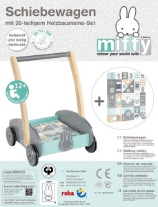 Carucior cu impingere roba miffy cu set de 35 blocuri din lemn, 45 cm - Img 8