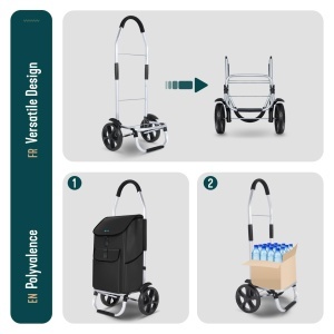 Carucior de cumparaturi VOUNOT cu cadru din aluminiu, capacitate 58L, negru - Img 5