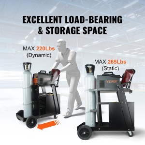Carucior de sudura VEVOR 2 rafturi cu 4 sertare Sudare mobila Max. 100-120kg Carucior pentru masini de sudura cu suport pentru 2 butelii de gaz Ideal pentru sudare manuala Sudare cu gaz protejat Sudare cu arc de argon - Img 3