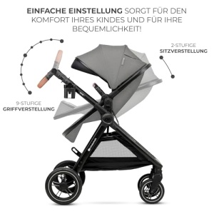 Carucior Kinderkraft ESME 3 in 1 set complet de pana la 26 kg, Sisteme de calatorie pentru carucior combinate cu scaun auto pentru bebelusi I-size 40-75 cm, Pliabil, Pozitie culcat, Gri - Img 12