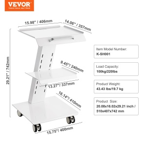 Carucior Laborator VEVOR K-SH001, 3 Etaje, Capacitate 100 kg, Cu Priza Integrata - Img 7