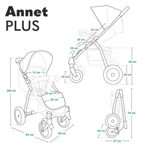 Carucior Lionelo Annet Plus pentru copii pana la 22 kg, cu spatar reglabil si accesorii - Img 9
