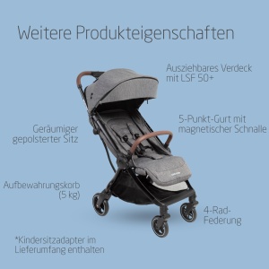 Carucior Maxi-Cosi Eva3, 0-4 ani, 0-22 kg, carucior pentru copii, usor si compact, pozitie de culcare plata, 3 pozitii de culcare, pliabil automat cu 1 mana, curea de transport, Select Gri - Img 5