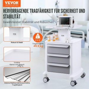 Carucior medical VEVOR FY-1T3C cu 3 sertare, capacitate 50 kg, alb - Img 2