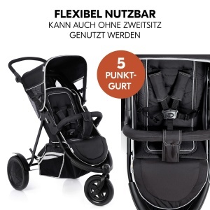 Carucior pentru copii hauck Freerider Black, pentru 2 copii, compact, cu functie de culcare - Img 4
