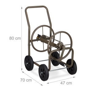 Carucior pentru furtun Relaxdays, capacitate 60m, 4 roti, metalic, culoare maro - Img 4