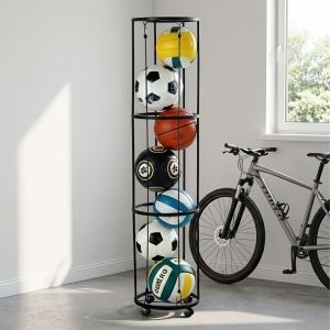 Carucior pentru mingi Relaxdays, 148,5 x 33 cm, cu 4 roti, negru - Img 6