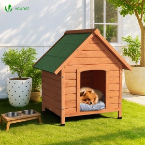 Casa pentru caini VOUNOT din lemn, izolata, cu acoperis waterproof, 72x65x83 cm - Img 2