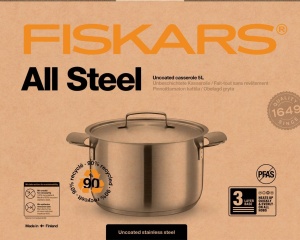 Caserola Fiskars 5 l, inox reciclabil, argintie, pentru toate plitele - Img 7