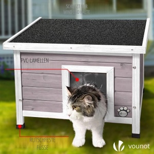 Caserola pentru pisici VOUNOT, 57x45x43 cm, gri, cu acoperis din bitum - Img 3